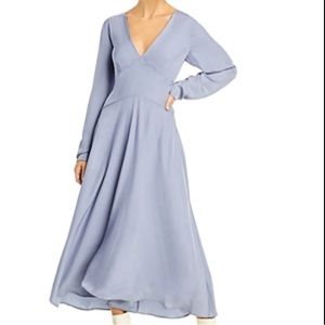 Vince Long-Sleeve Paneled V-Neck Dress Iris Blue size 6 New with tags